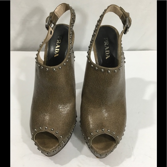 Prada studded platform slingback heels - Picture 2 of 8